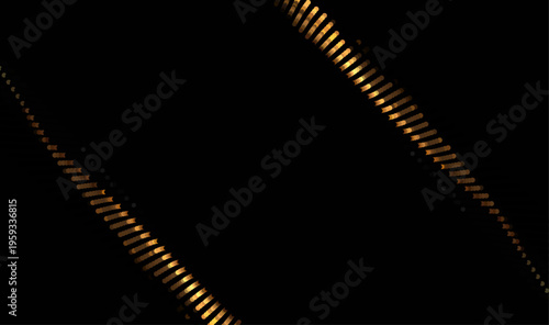 黒背景に流れるゴールドの光ラインと輝く粒子、未来的で高級感あふれるテクノロジー系抽象デザイン素材