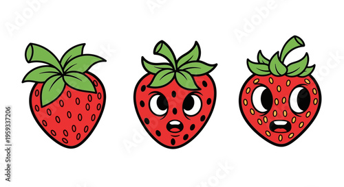 Cute Strawberry Characters with Expressive Faces