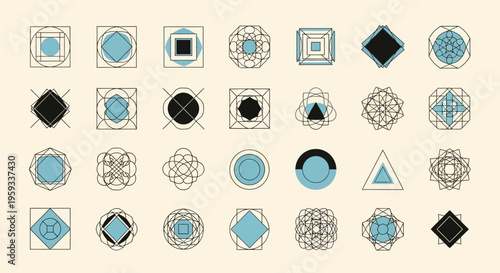 Abstract Geometric Shapes and Patterns in Blue and Black