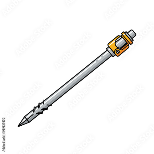 Metal Arrow with Yellow Fletching and Tip.