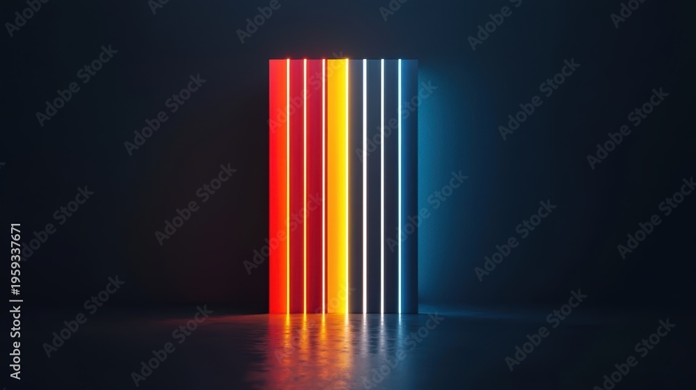 Obraz premium Neon column in dark room tall vibrant neon column illuminated in a dimly lit space creating a striking visual contrast