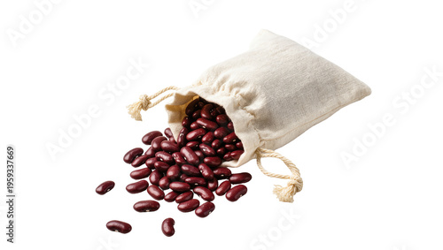 Tableau sur toile Hearty red kidney beans spilling from a rustic fabric sack, essential cooking in