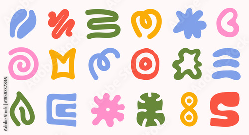 Set of organic colorful hand drawn shapes. Doodle bundle for fashion design, social media, packaging	