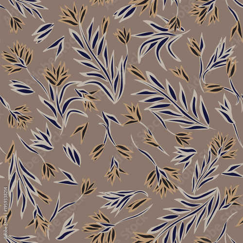 Brown Floral Seamless Pattern Design For Fashion Textiles Homeware Wallpaper Fabric Gift Wrap