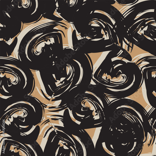 Brown Black Brushstroke Pattern Design Textile Print For Fashion And Homeware Modern Artistic Swirls Contemporary Surface Covering