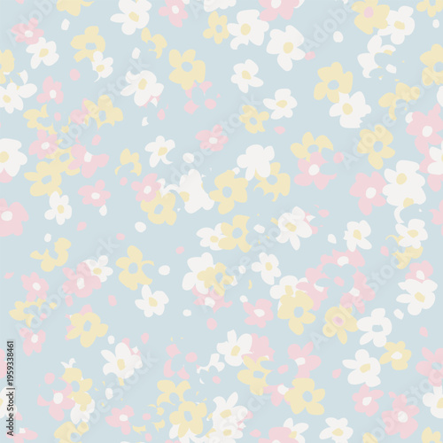 Floral Fashion Textile Pattern Repeat Design With White Yellow And Pink Flowers On A Light Blue Background For Apparel Home Decor And Surface Design Projects