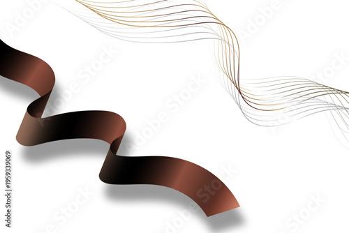 滑らかなグラデーションリボンと繊細なゴールドラインが交差する抽象モダン背景素材