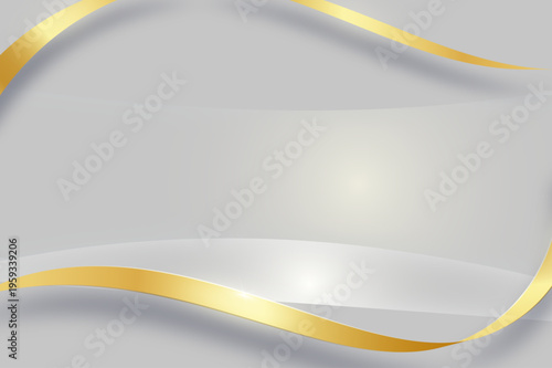 シルバーとゴールドの滑らかな曲線が重なる高級感あふれるビジネス向け抽象背景デザイン