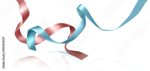 赤と青の立体リボンが優雅に交差する洗練されたモダンデザインの抽象3D背景素材