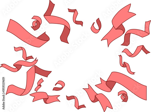 華やかな赤いリボンが周囲を彩る温かみのある装飾フレーム背景、バレンタインやお祝いデザインに最適な印象的ビジュアル素材