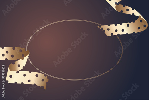 高級感のあるゴールドリボンと楕円フレームが中央を引き立てるシックな背景素材、ブランド広告や特別なメッセージに最適なデザイン