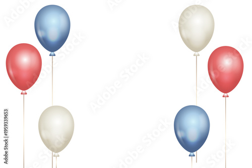 赤と青とベージュのバルーンが浮かぶシンプルで可愛いお祝い背景素材、誕生日やパーティー装飾に使えるやわらかなデザイン
