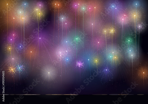 夜空を彩る幻想的な打ち上げ花火のキラキラ背景素材