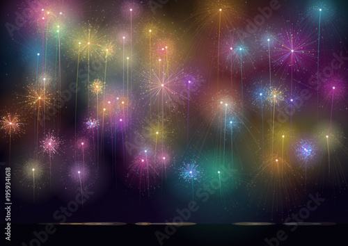 夜空を彩る幻想的な打ち上げ花火のキラキラ背景素材