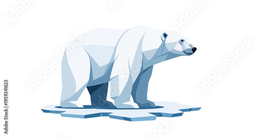 Vector illustration of a polar bear standing on melting ice, symbolizing endangered species and climate change on International Polar Bear Day.