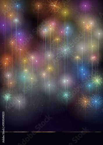 夜空を彩る幻想的な打ち上げ花火のキラキラ背景素材