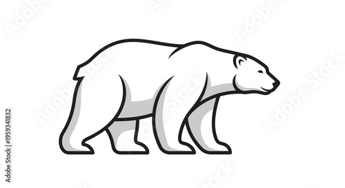 A polar bear illustration walking on white background, symbolizing conservation and iconic wildlife on International Polar Bear Day with a simple, iconic design.