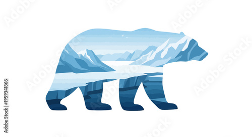A stylized illustration of a polar bear in profile, with a scenic icy landscape inside its body, set against a clean white background, symbolizing polar bear day and conservation efforts.