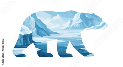 Illustration of a polar bear with a scenic icy landscape inside its silhouette on a white background, symbolizing the International Polar Bear Day event with a conservation theme.