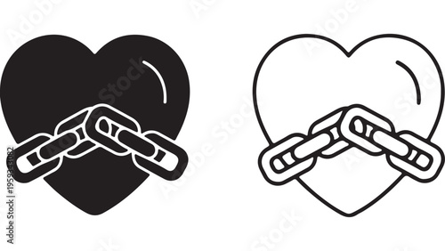 Heart with chain link icon with transparent background