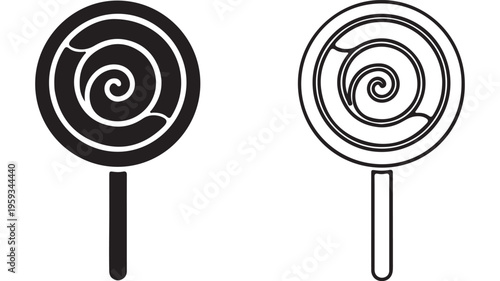 Candy lollipop with stick, black and white