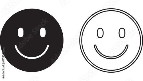 Smiling face icons black and white outline