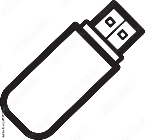 USB flash drive, memory stick, data storage, black icon isolated PNG with Transparent Background