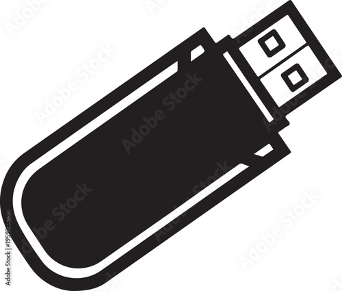 USB flash drive, black icon, data storage symbol, vector usb isolated PNG with Transparent Background