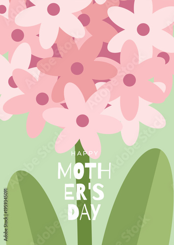 Mother's Day greeting card set with pink hyacinth, spring flower. Modern Floral designe template for banner, poster, cover, seasonal decor, advertising, social media, web.