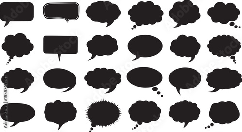 Speech bubbles, chat icons, conversation symbols, dialogue boxes, comment shapes isolated on Transparent Background