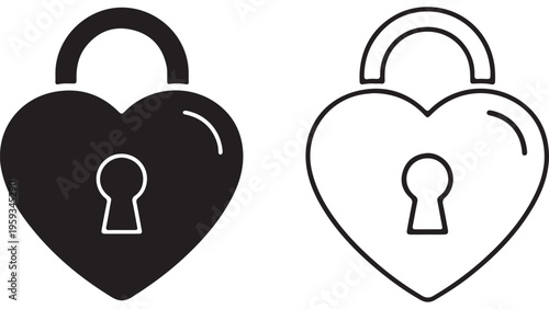 Heart lock icons set with transparent background