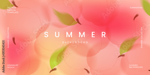 Summer background with peach fruit, soft blur effect and text space. Minimalist vector design with modern gradient for social media, banner, poster, cover