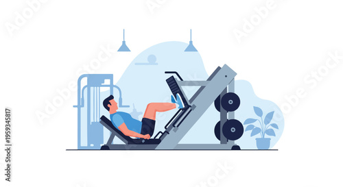 Man Leg Press Machine in Gym Bodybuilding Strength Training Sport Center