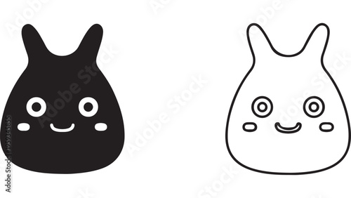Rabbit character outline and solid color with transparent background