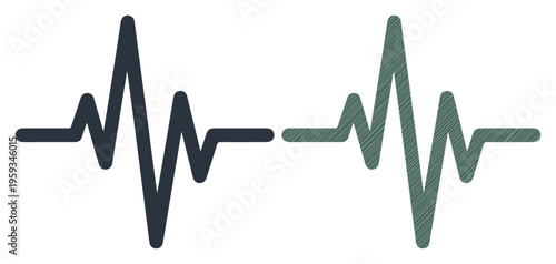 Two distinct heartbeats represented by simple line graphs on a white background