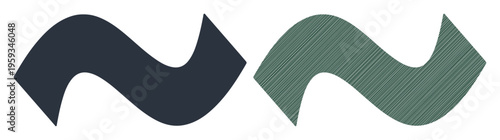 Two abstract wavy shapes, one solid dark blue, the other textured green, on a white background