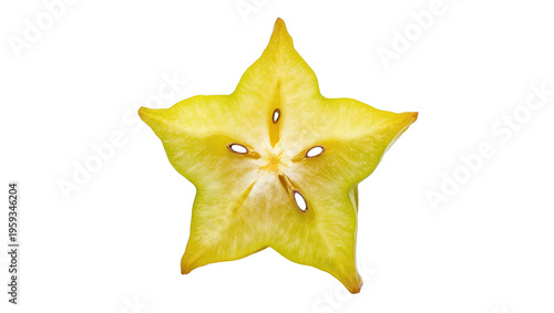 Foto Vibrant fresh yellow star fruit cross-section slice perfect for healthy tropical