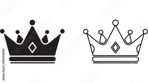 Crown icon outline and filled style with transparent background