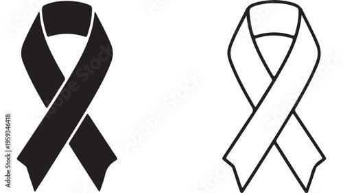 Black and white ribbon symbol with transparent background