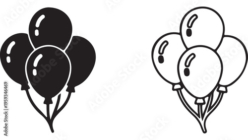 Black and white balloons bunch with transparent background