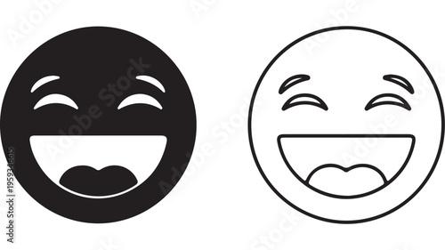 Laughing face icon set with black and white options