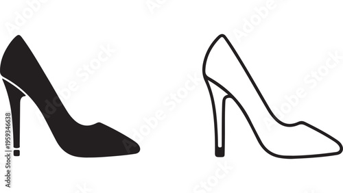 High heel shoes outline and filled style with transparent background