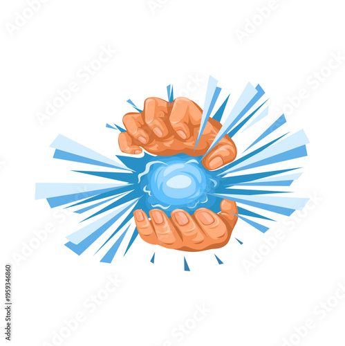 Hands Holding Energy Power Ball Explosion Illustration Vector
