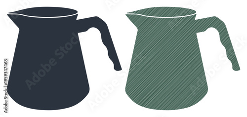 Two stylized pitchers, one solid dark blue, the other green with a subtle sketch texture.