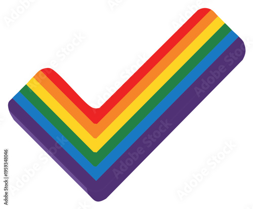 Pride Check Mark Symbol with Rainbow Colors and 3D Effect