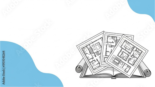 Architectural blueprints are displayed on a drafting table indoors.