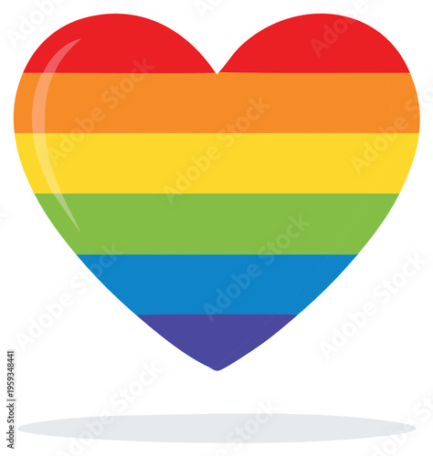 Glossy rainbow striped heart symbolizing LGBTQ pride love and equality vector illustration