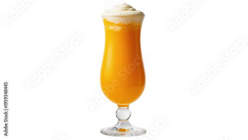 Delicious creamy orange tropical fruit smoothie with whipped topping in elegant glass