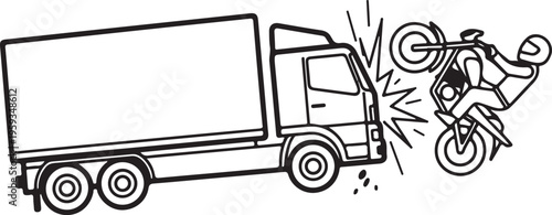 Motorcycle accident, truck crash, bike collision, road incident isolated on Transparent Background
