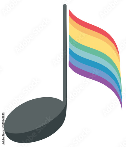 Musical note with rainbow pride flag concept for LGBTQ+ support and music